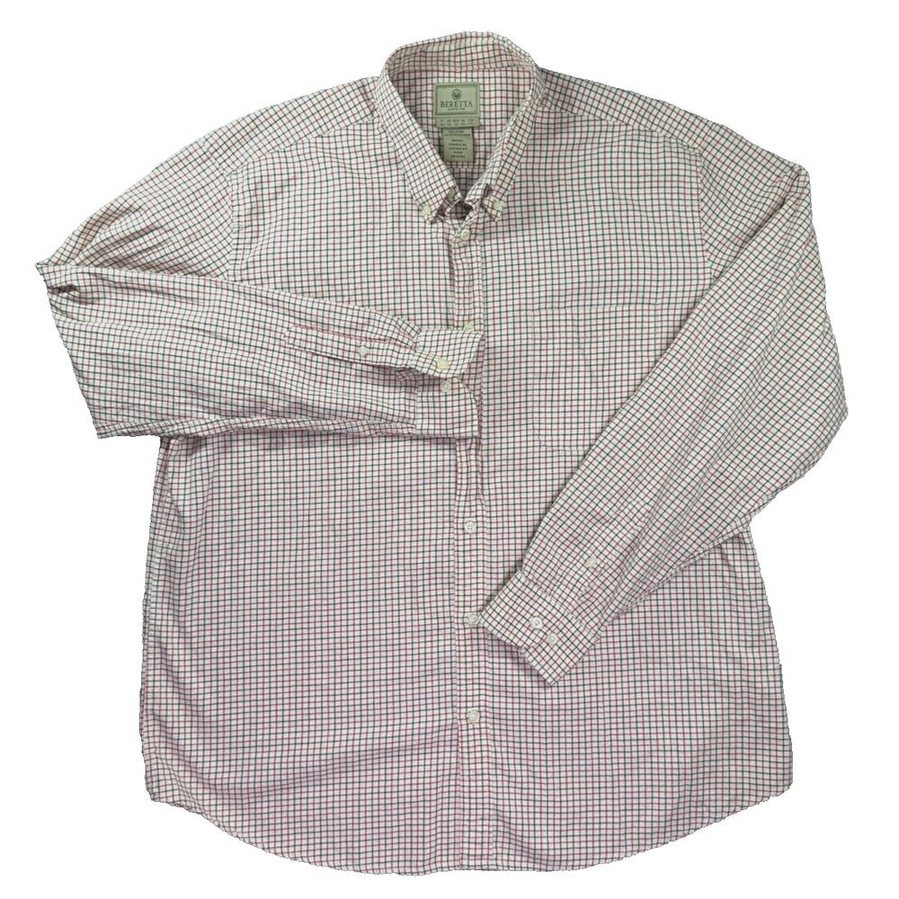 Beretta Dress Shirt Mens 2XL XXL Red Striped Button Up Italy Plaid Work‎ Play